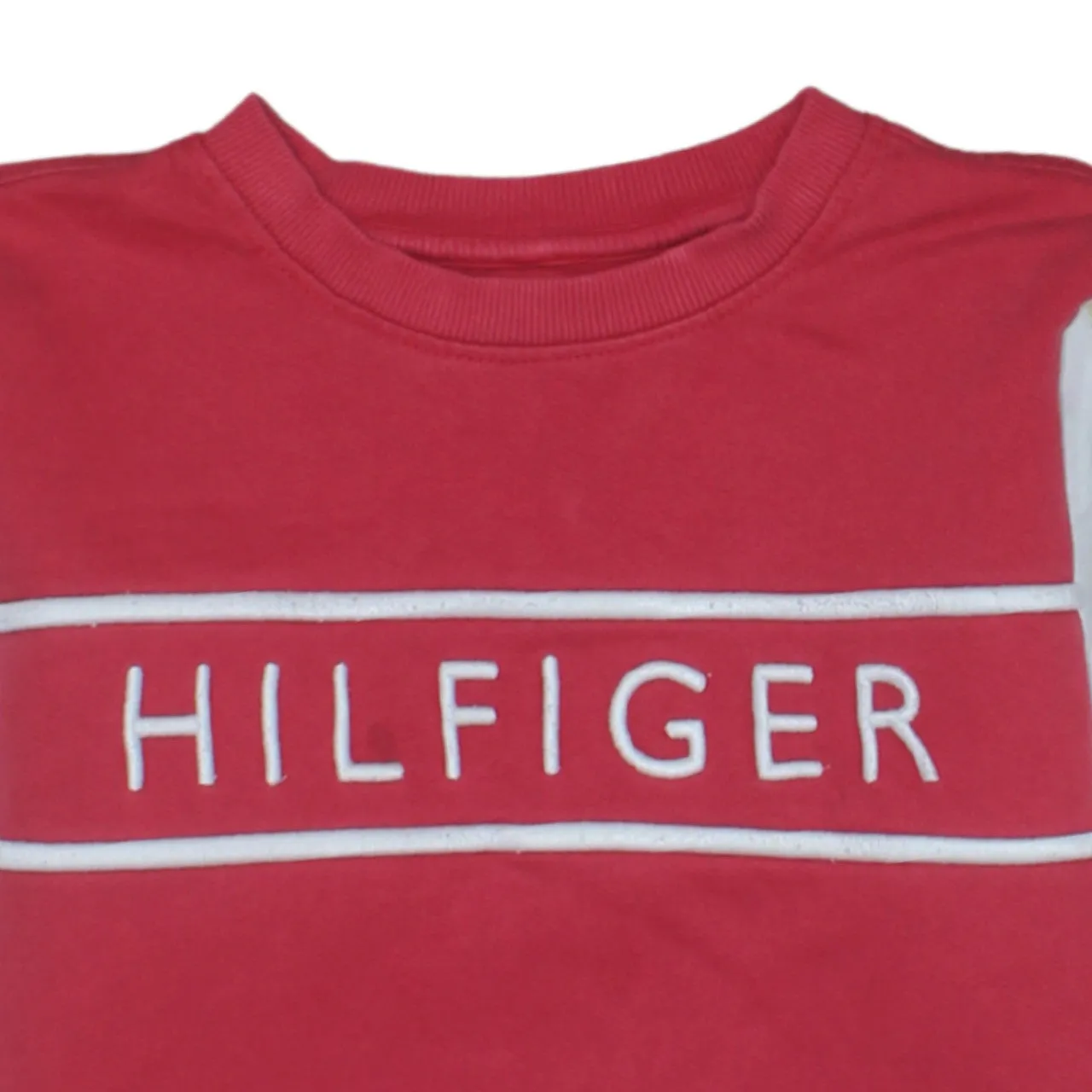 Tommy Hilfiger Red White Sweatshirt Men's XSmall Embroidered Hilfiger Logo Colour Block Pullover sold by Vintage Club product image thumbnail 3