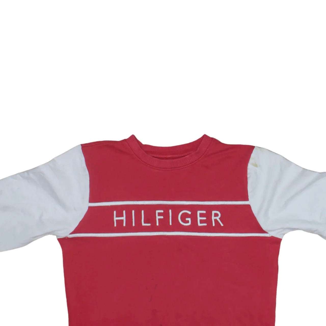 Tommy Hilfiger Red White Sweatshirt Men's XSmall Embroidered Hilfiger Logo Colour Block Pullover sold by Vintage Club product image thumbnail 4