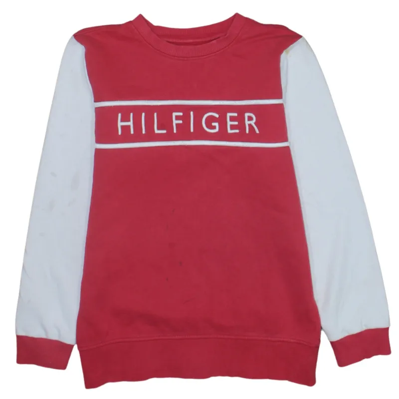Tommy Hilfiger Red White Sweatshirt Men's XSmall Embroidered Hilfiger Logo Colour Block Pullover made by Tommy Hilfiger