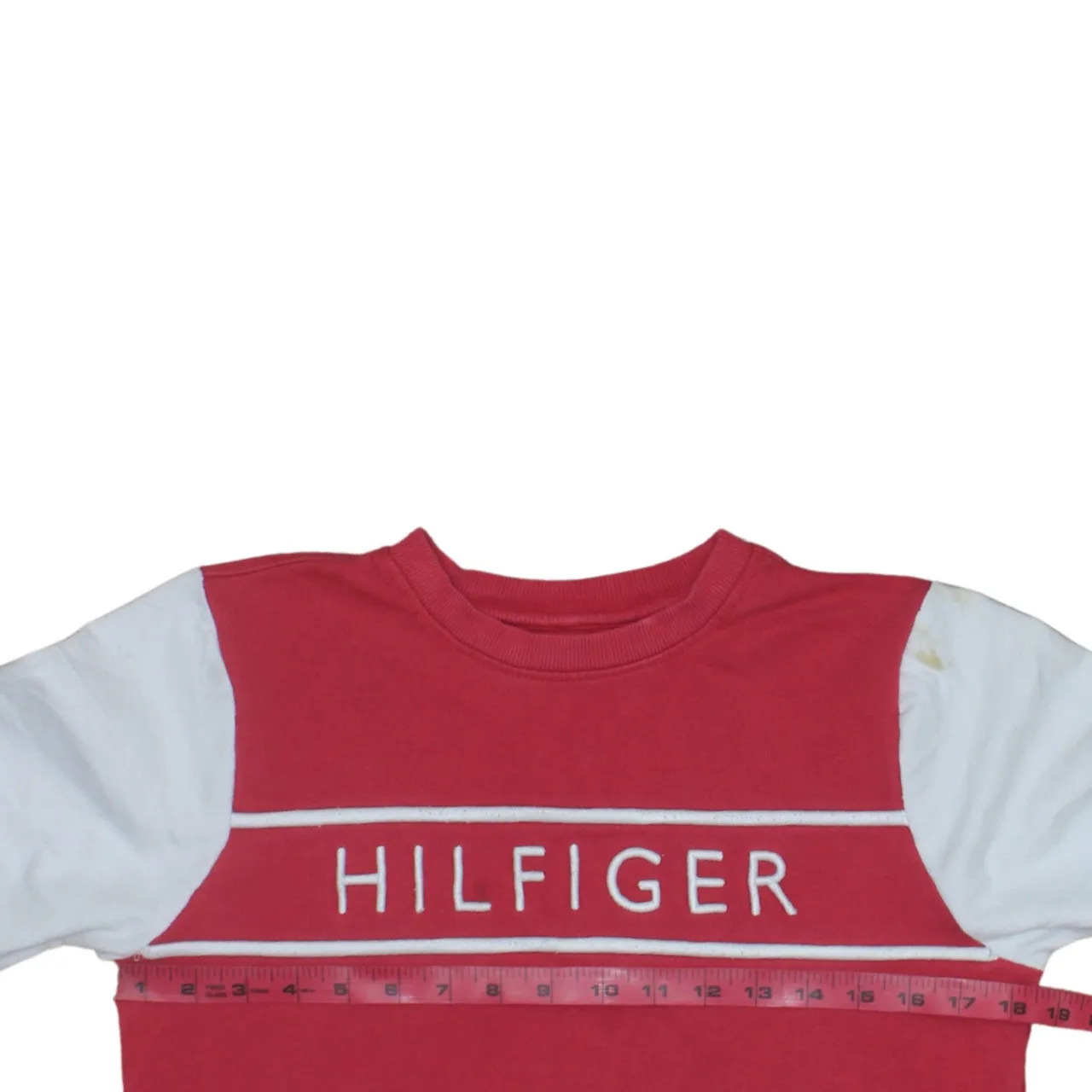 Tommy Hilfiger Red White Sweatshirt Men's XSmall Embroidered Hilfiger Logo Colour Block Pullover sold by Vintage Club product image thumbnail 5