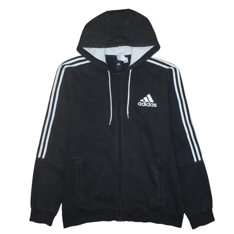 Adidas Black Zip Hoodie Men's XLarge Embroidered Logo Three Stripe Sleeves Pockets Sweatshirt made by Adidas