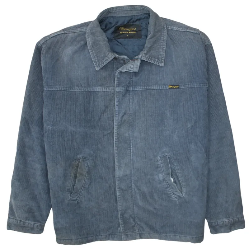 Wrangler Blue Corduroy Jacket Men's XLarge Quilted Lining Embroidered Chest Logo Outerwear made by Wrangler