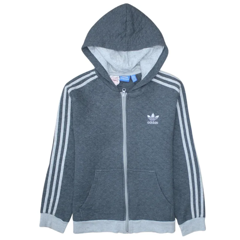 Adidas Dark Grey Hoodie Women’s Large Full Zip Three Stripe Sleeves Embroidered Logo Sweatshirt sold by Vintage Club