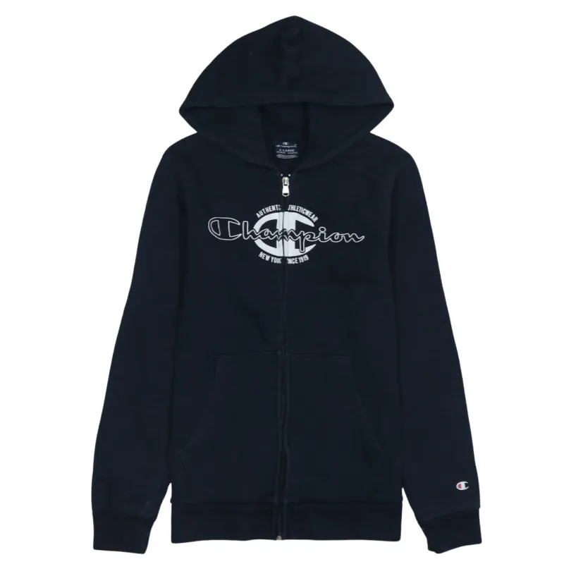 Champion Navy Full Zip Hoodie Women's XLarge Printed Logo Split Pockets Casual Sweatshirt made by Champion