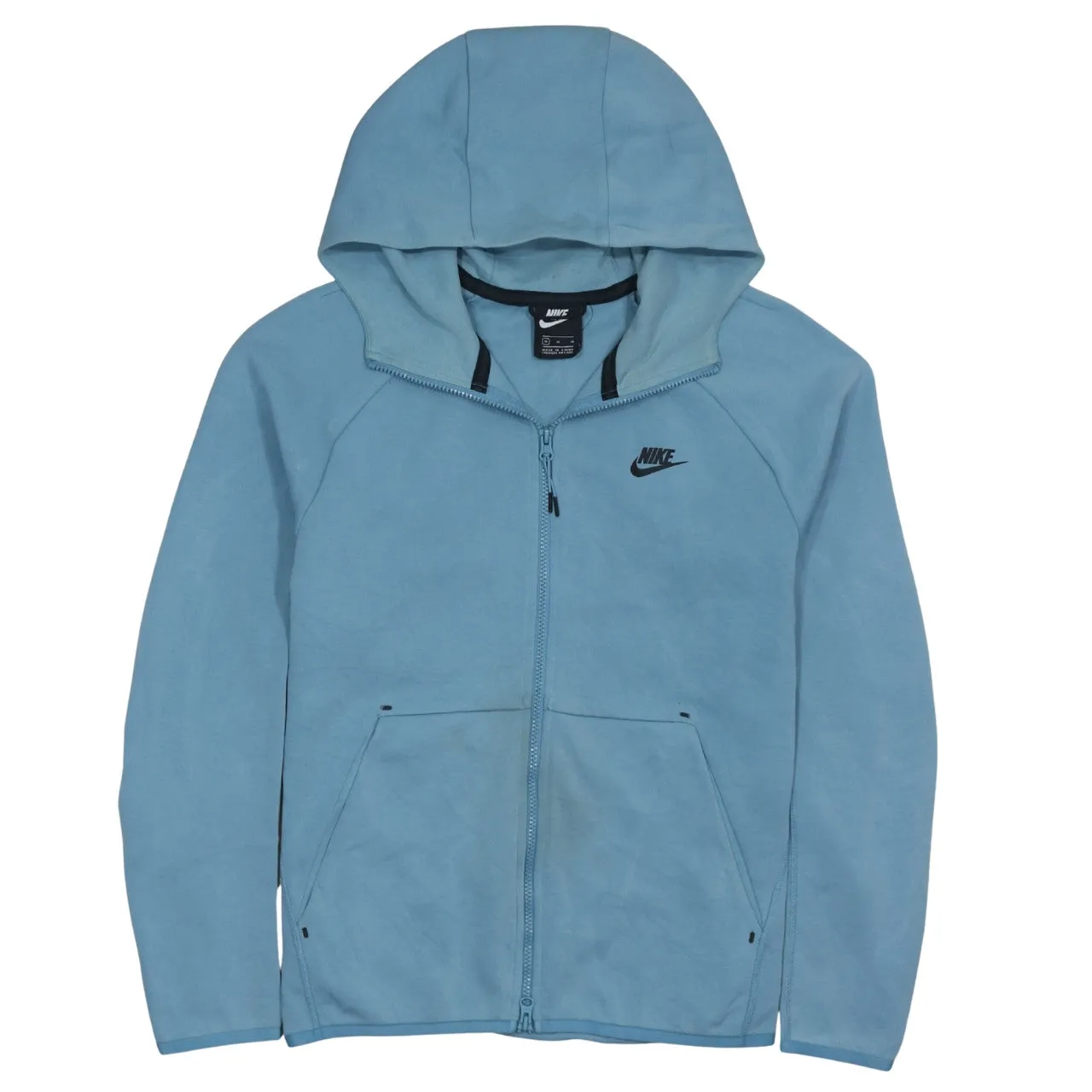 Nike Light Blue Full Zip Hoodie Men's Medium Printed Swoosh Logo Front Pockets Sweatshirt sold by Vintage Club