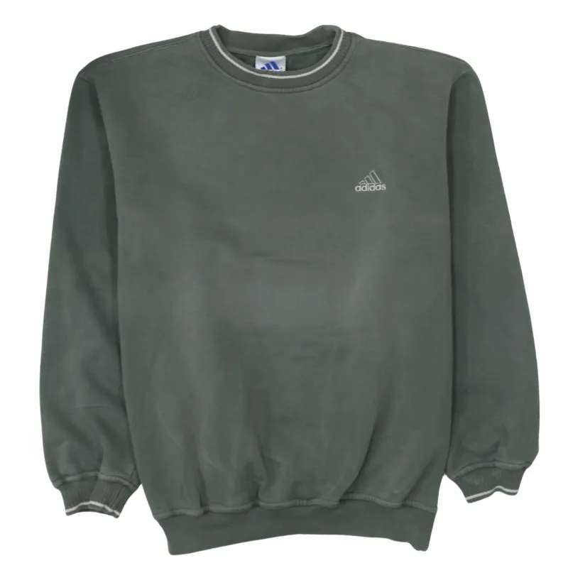 Adidas Dark Green Sweatshirt Men's Large Embroidered Chest Logo Ribbed Crewneck Pullover made by Adidas