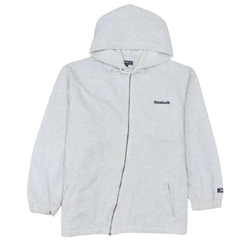 Reebok Light Grey Hoodie Men's Medium Full Zip Embroidered Logo Pockets Essentials Sweatshirt made by Reebok