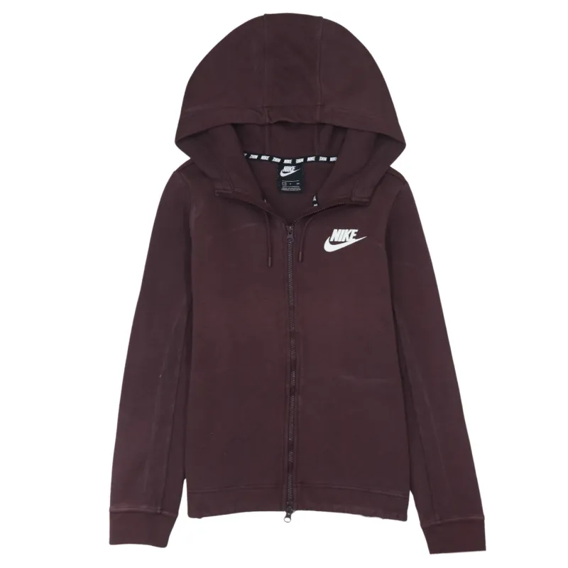 Nike Burgundy Red Hoodie Women’s Small Full Zip Printed Logo Tape Detail Sweatshirt made by Nike