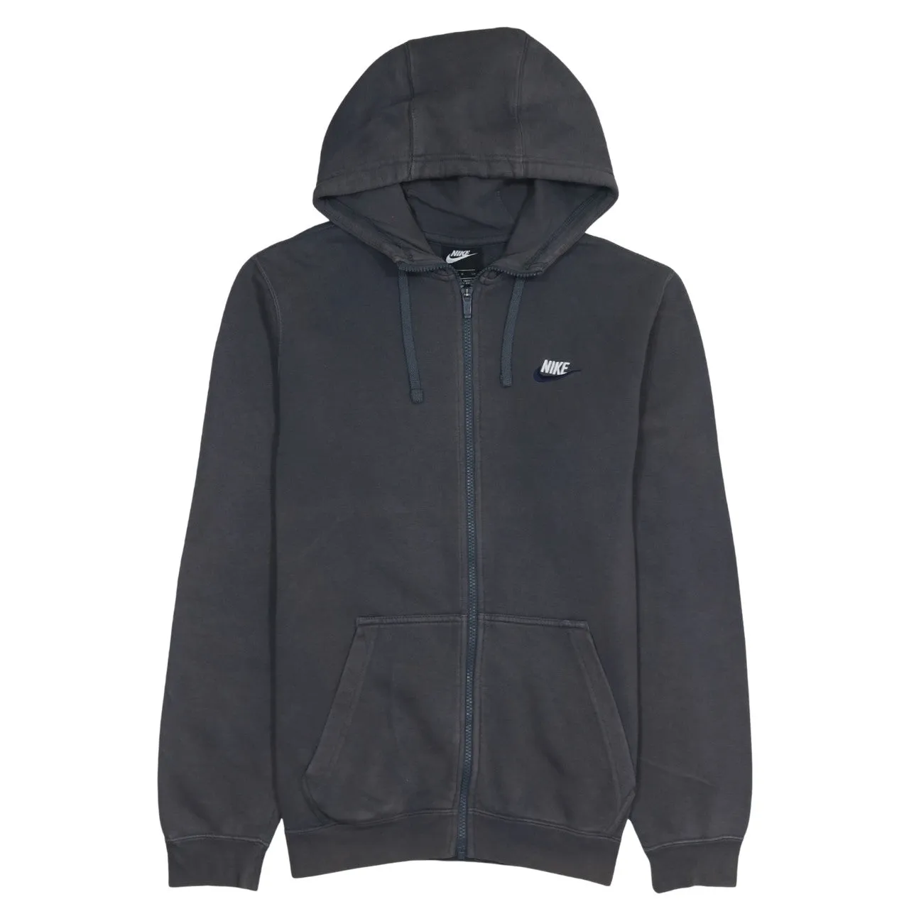 Nike Charcoal Grey Zip Hoodie Men's Small Embroidered Logo Split Pocket Sweatshirt sold by Vintage Club