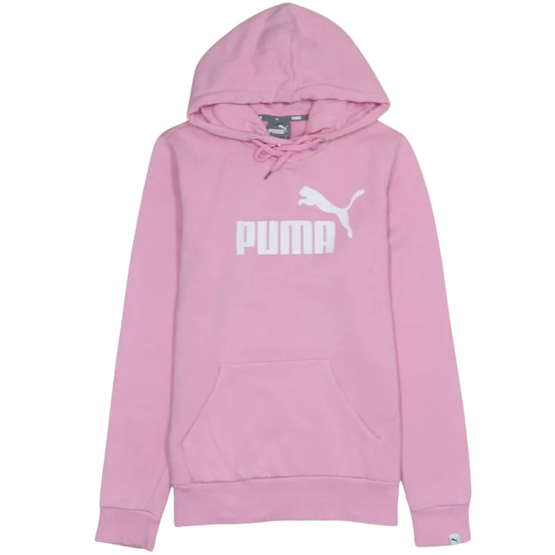 Puma Pink Hoodie Women's Large Printed Logo Front Pocket Pullover Sweatshirt sold by Vintage Club