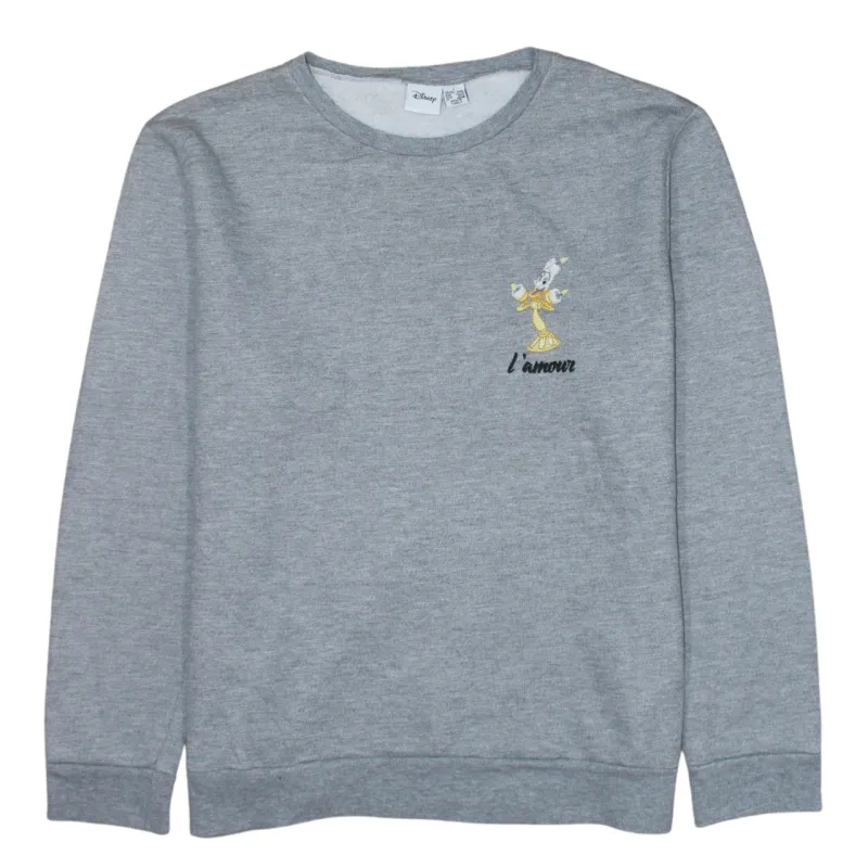 Disney Grey Sweatshirt Men's Large Embroidered Lumiere Chest Motif Crewneck Pullover made by Vintage Club