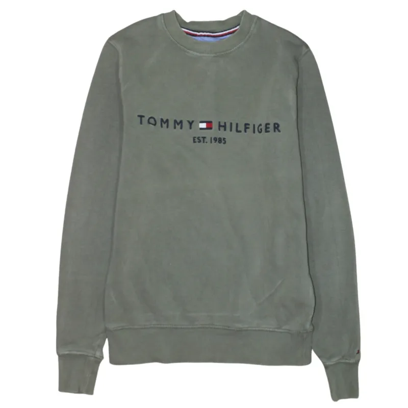 Tommy Hilfiger Khaki Green Sweatshirt Men's XSmall Embroidered Logo Crewneck Pullover sold by Vintage Club