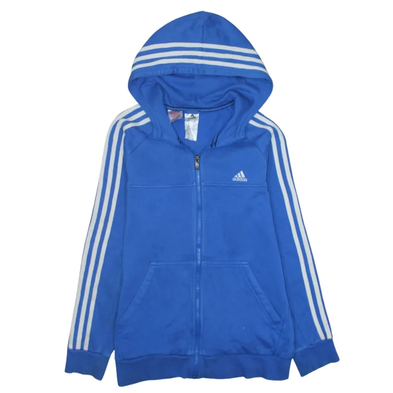 Adidas Blue Zip Hoodie Women's Large Embroidered Logo Three Stripe Sleeves Sweatshirt sold by Vintage Club