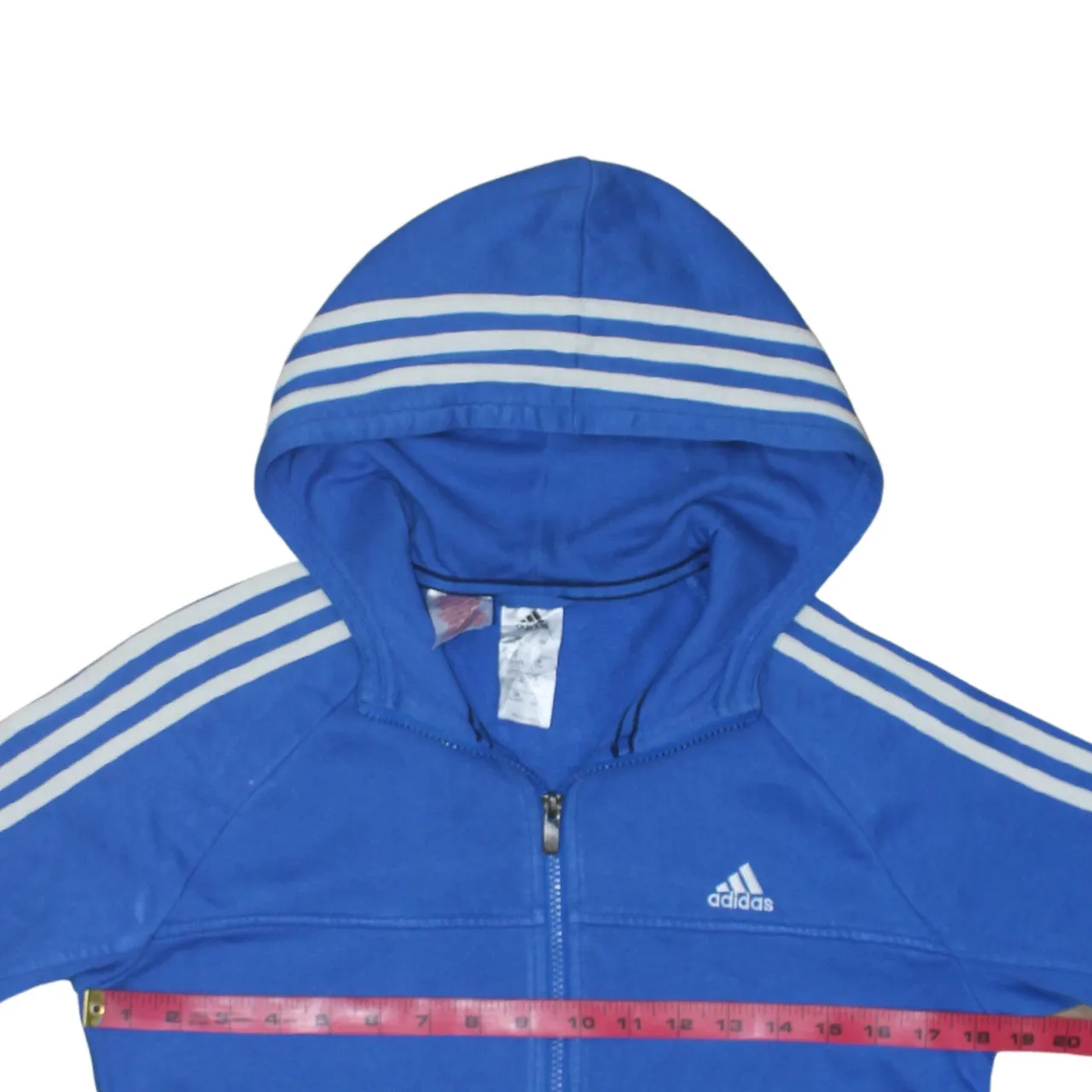 Adidas Blue Zip Hoodie Women's Large Embroidered Logo Three Stripe Sleeves Sweatshirt sold by Vintage Club product image thumbnail 5