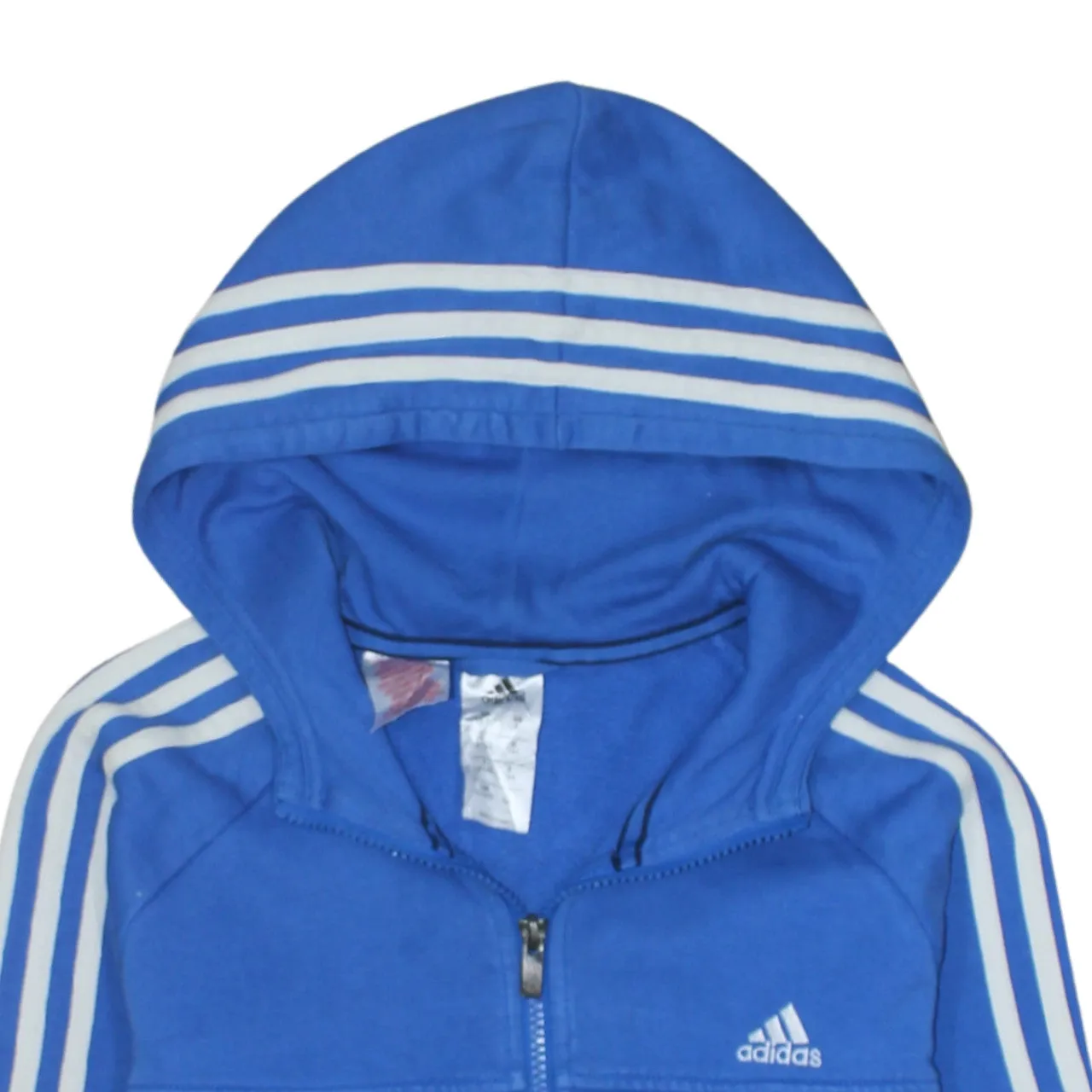 Adidas Blue Zip Hoodie Women's Large Embroidered Logo Three Stripe Sleeves Sweatshirt sold by Vintage Club product image thumbnail 3