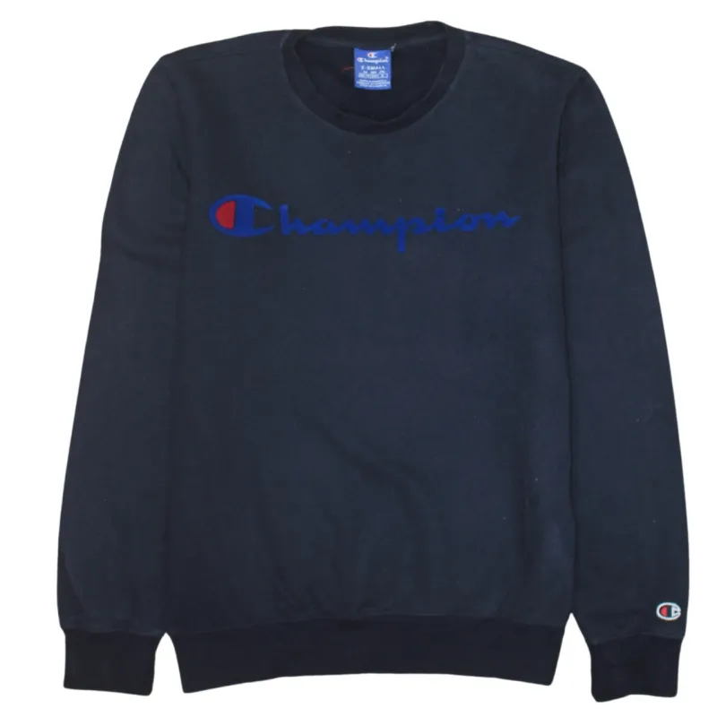 Champion Navy Blue Sweatshirt Men’s XSmall Embroidered Script Logo Ribbed Crewneck Pullover sold by Vintage Club
