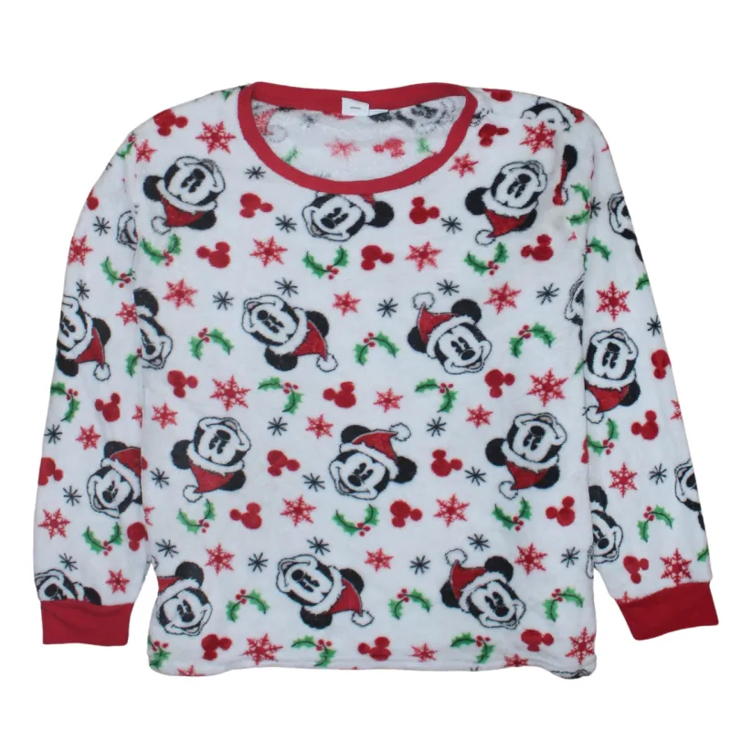Disney White Fleece Sweatshirt Men’s XLarge Mickey Mouse Christmas Print Pullover Top sold by Vintage Club