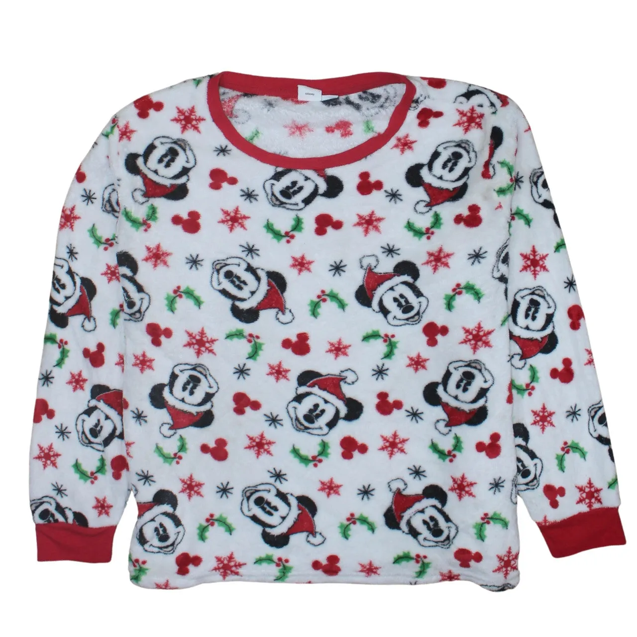Disney White Fleece Sweatshirt Men’s XLarge Mickey Mouse Christmas Print Pullover Top sold by Vintage Club