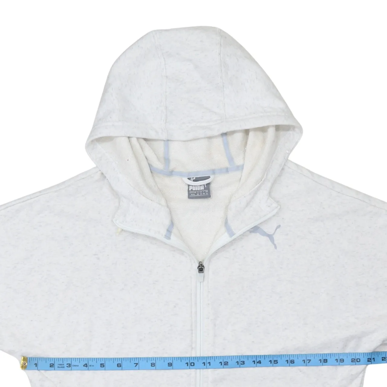 Puma Light Grey Full Zip Hoodie Women’s Medium Printed Sleeve Logo Zip Pockets Sweatshirt sold by Vintage Club product image thumbnail 5