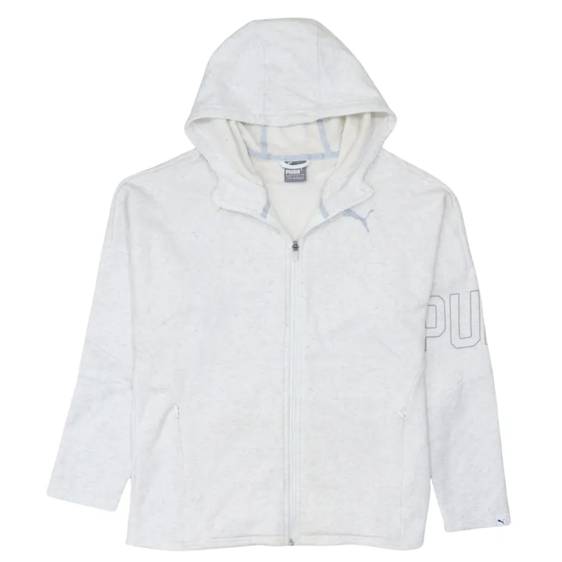 Puma Light Grey Full Zip Hoodie Women’s Medium Printed Sleeve Logo Zip Pockets Sweatshirt made by Puma