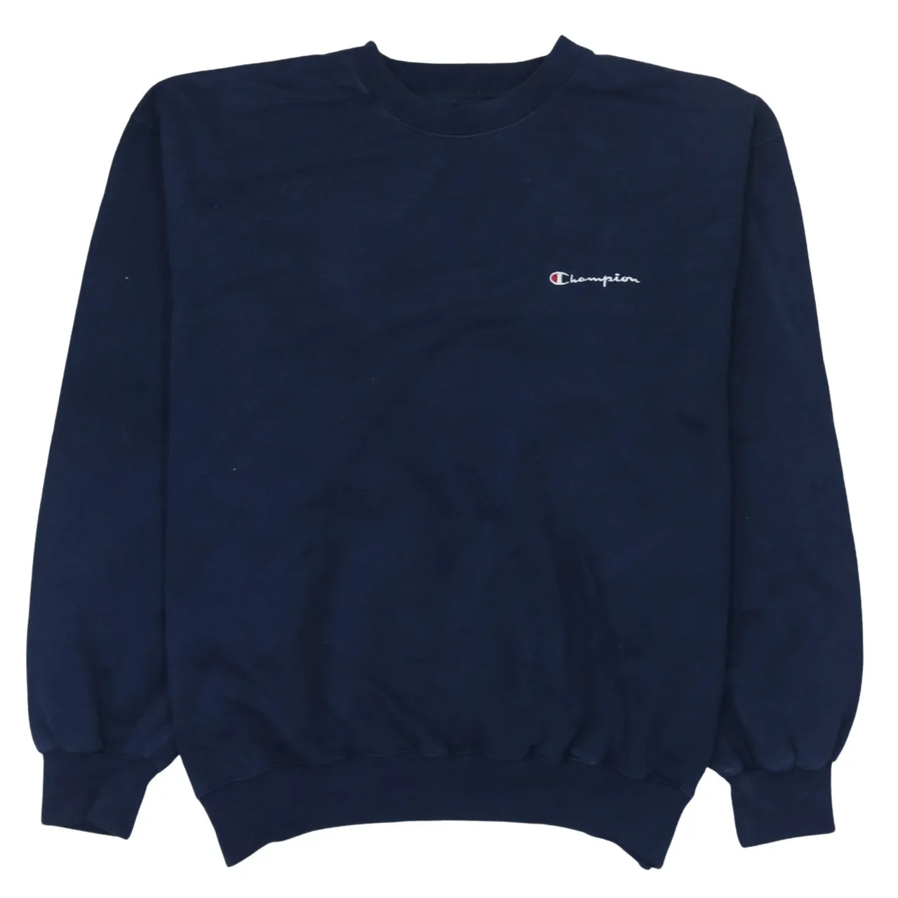 Champion Navy Blue Sweatshirt Men's Large Embroidered Chest Logo Ribbed Crewneck Pullover sold by Vintage Club