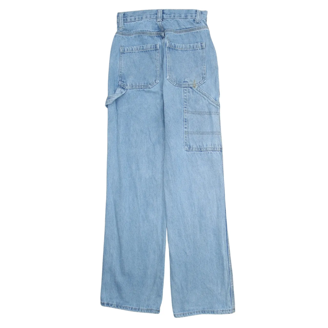 Retro Light Blue Denim Carpenter Trousers Men's 25 Utility Pockets Relaxed Work Pants sold by Vintage Club