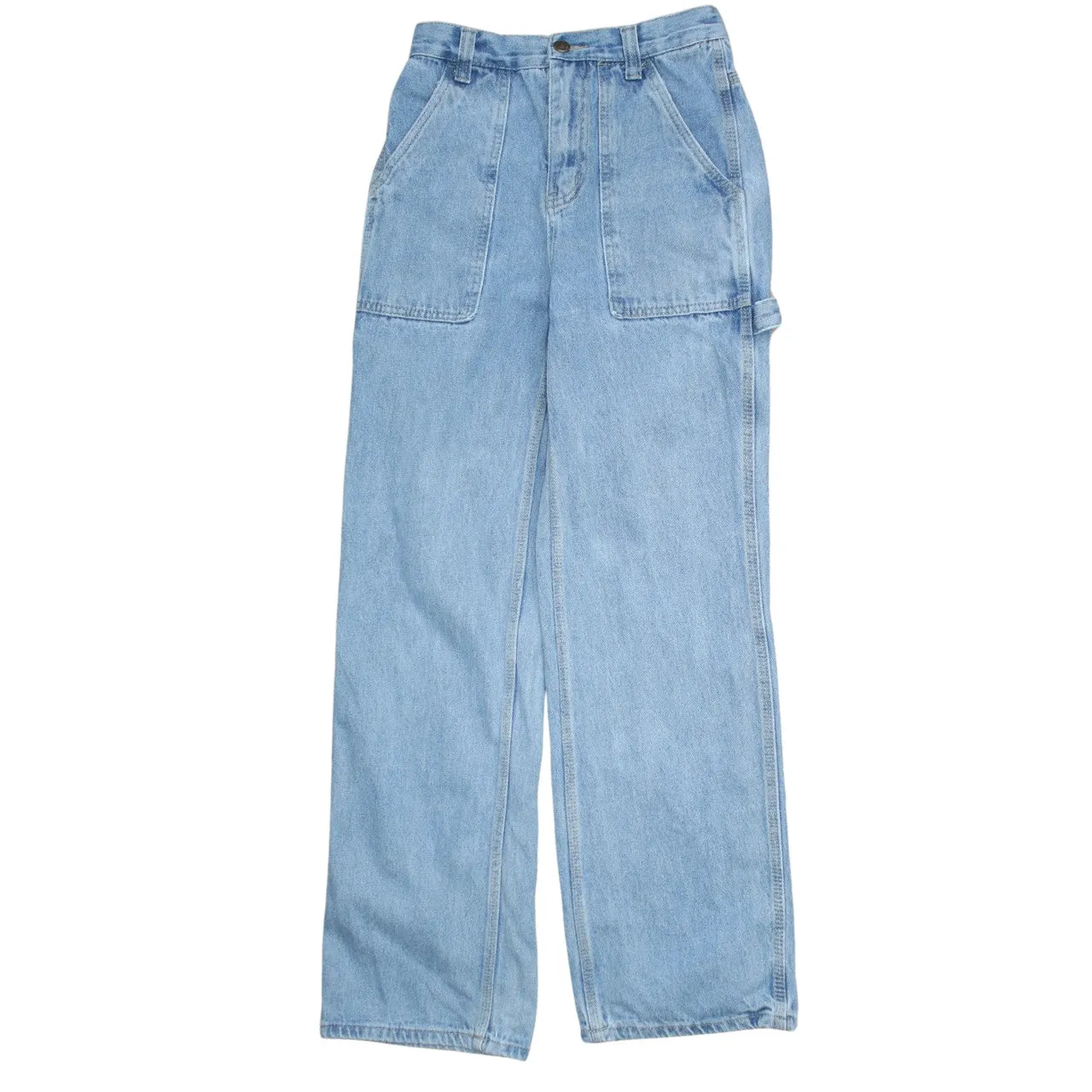 Retro Light Blue Denim Carpenter Trousers Men's 25 Utility Pockets Relaxed Work Pants sold by Vintage Club product image thumbnail 2