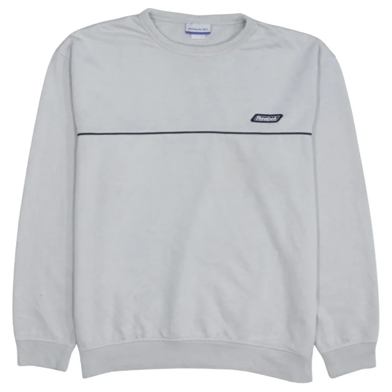 Reebok Light Grey Sweatshirt Men's Small Embroidered Chest Logo Contrast Piping Crewneck Pullover sold by Vintage Club