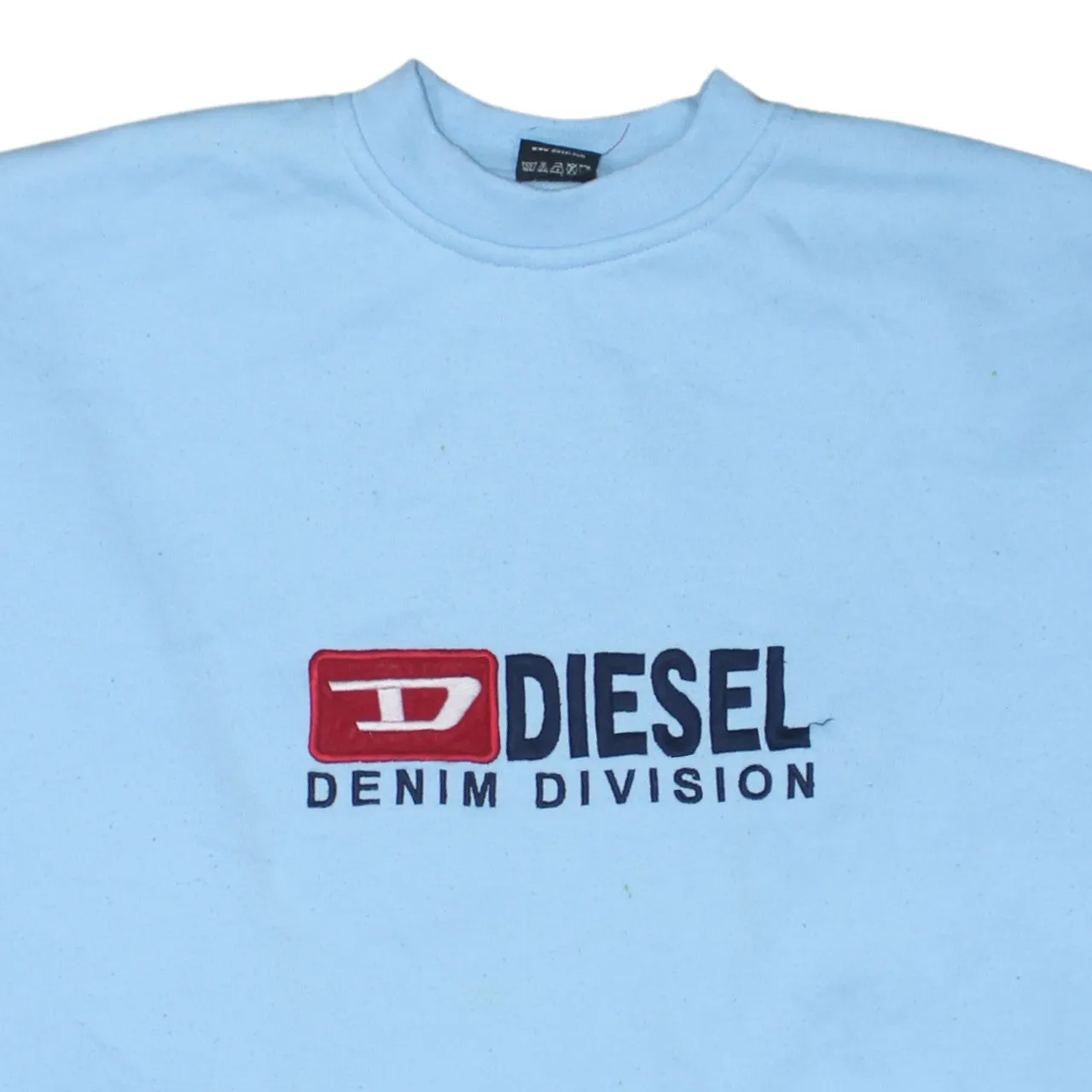 Diesel Light Blue Sweatshirt Men's Large Embroidered Denim Division Logo Crewneck Pullover Fleece Top sold by Vintage Club product image thumbnail 3
