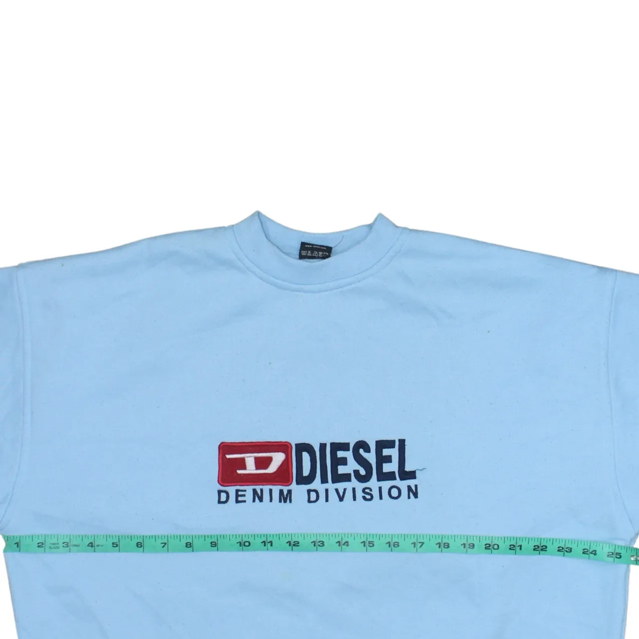 Diesel Light Blue Sweatshirt Men's Large Embroidered Denim Division Logo Crewneck Pullover Fleece Top sold by Vintage Club product image thumbnail 5
