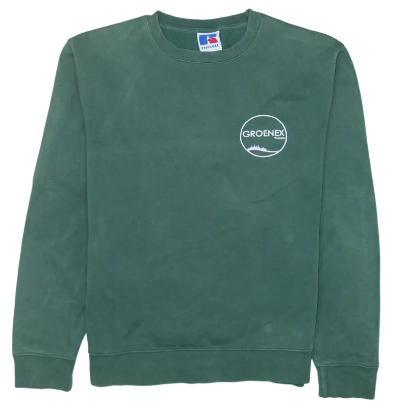 Russell Athletic Green Sweatshirt Men's Medium Printed Groenex Logo Crewneck Pullover Fleece Top made by Russell Athletic