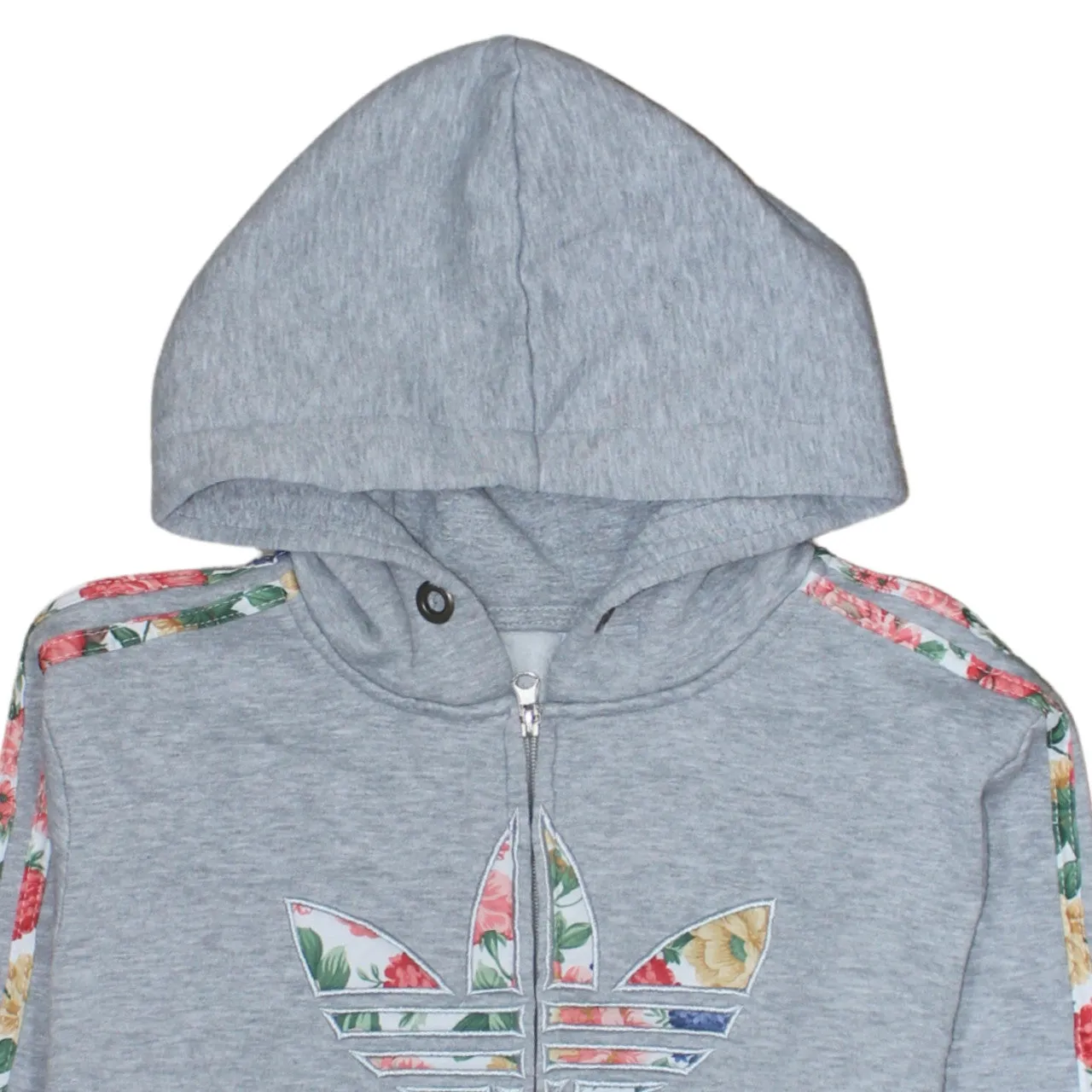 Adidas Grey Full Zip Hoodie Women’s XLarge Floral Trefoil Embroidered Logo Three Stripe Top sold by Vintage Club product image thumbnail 3