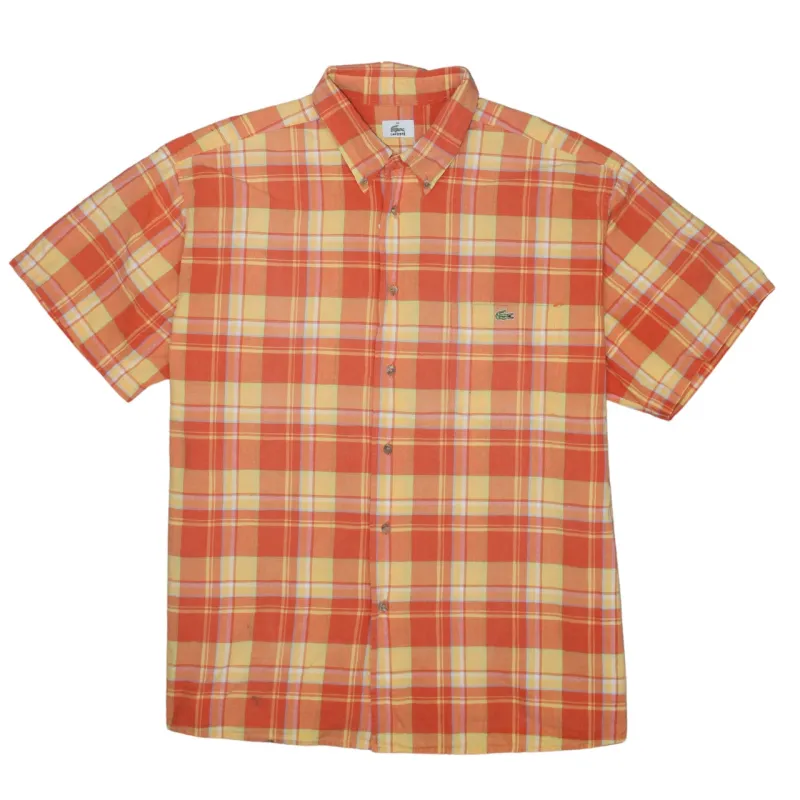 Lacoste Orange Check Shirt Men's XLarge Embroidered Croc Logo Short Sleeve Button Up Casual Top sold by Vintage Club