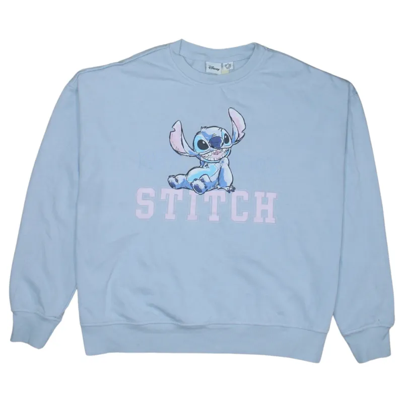Disney Blue Sweatshirt Women's Medium Stitch Printed Graphic Crewneck Pullover Fleece Top sold by Vintage Club