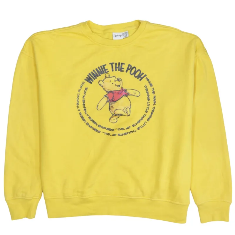 Disney Yellow Sweatshirt Women’s Medium Winnie The Pooh Printed Front Crewneck Pullover sold by Vintage Club
