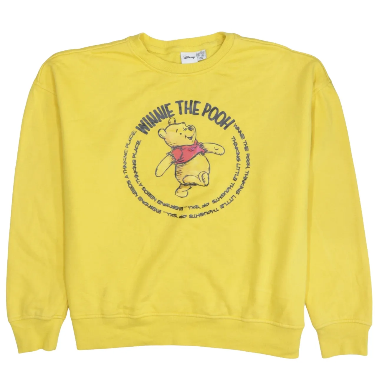 Disney Yellow Sweatshirt Women’s Medium Winnie The Pooh Printed Front Crewneck Pullover sold by Vintage Club