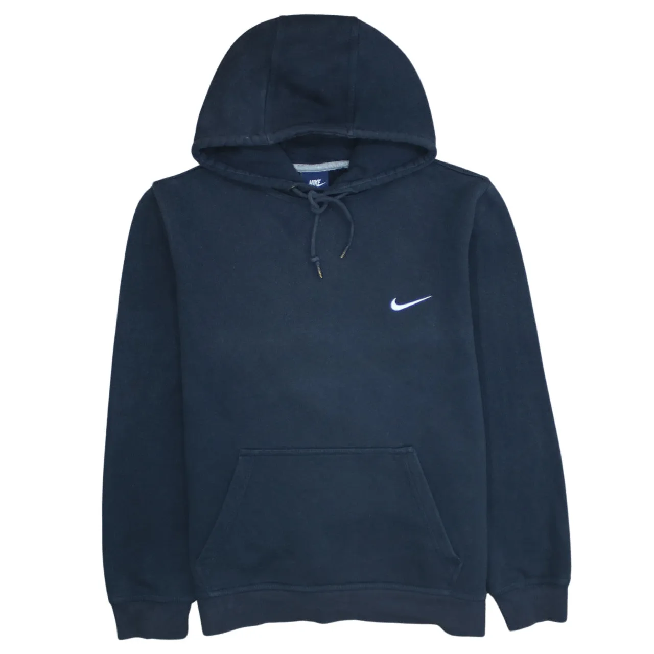Nike Navy Blue Hoodie Men’s Medium Embroidered Swoosh Front Pocket Pullover Sweatshirt sold by Vintage Club