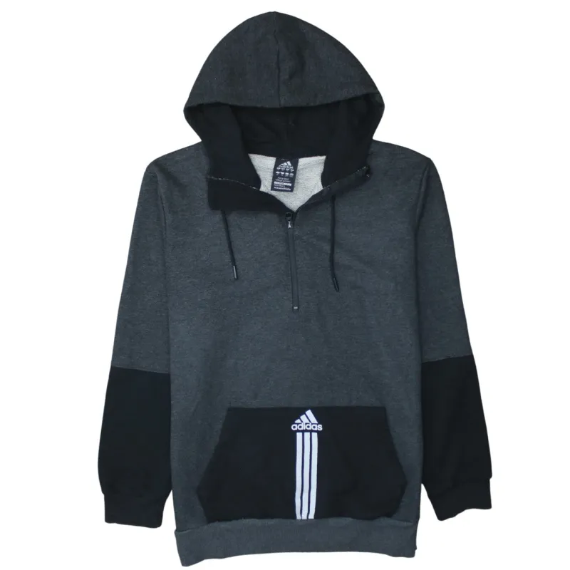 Adidas 90's Drawstring Pockets Quarter Zip Hoodie XLarge Grey sold by Vintage Club