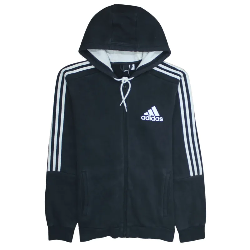 Adidas 90's Striped Sleeve Full Zip Up Hoodie Medium Black sold by Vintage Club