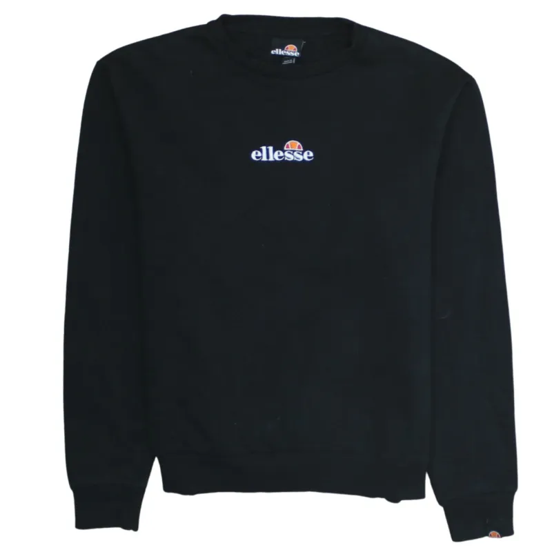 Ellesse Black Sweatshirt Women's XLarge Embroidered Chest Logo Ribbed Cuffs Crewneck Pullover sold by Vintage Club