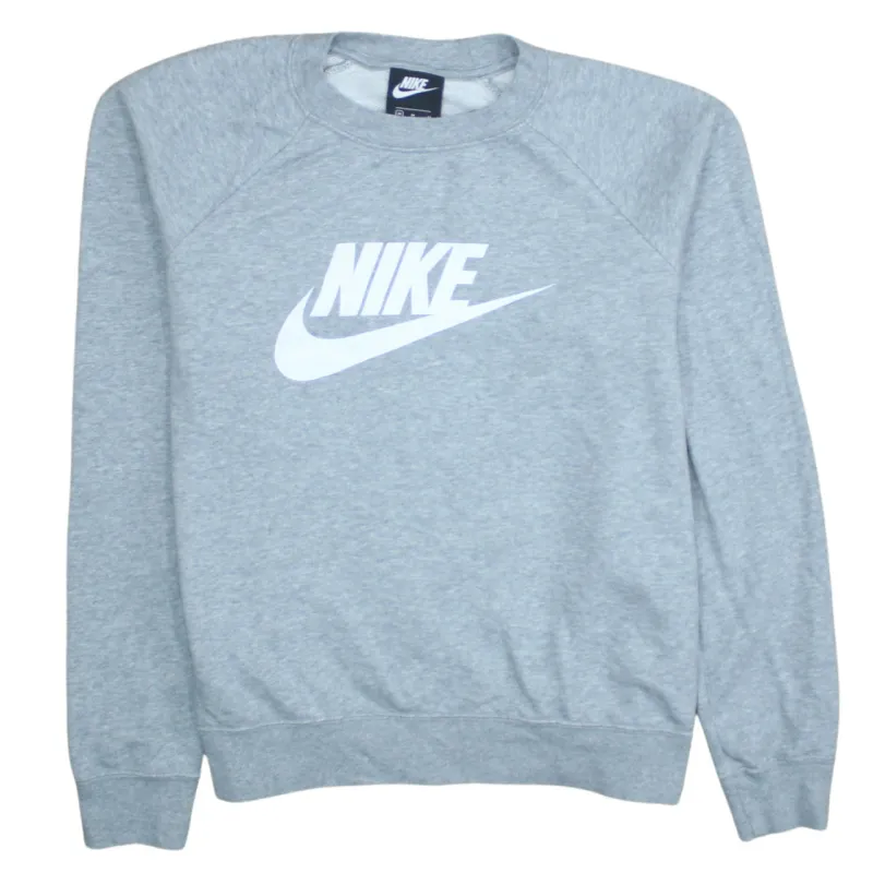 Nike Grey Sweatshirt Men's Medium Printed Front Logo Raglan Sleeves Crewneck Pullover made by Nike