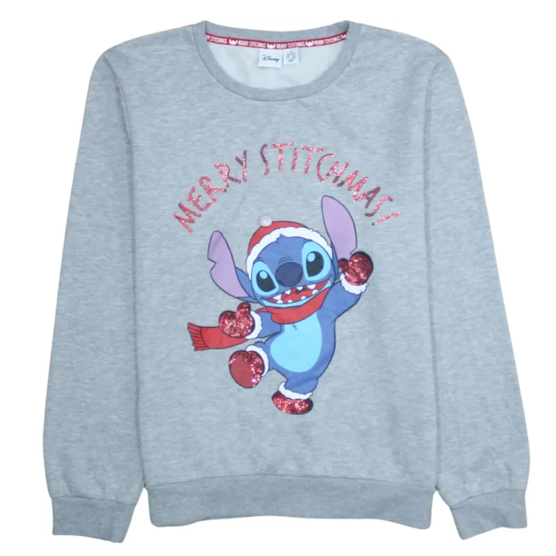 Disney 90's Merry Stitchmas Crew Neck Sweatshirt Medium Grey sold by Vintage Club