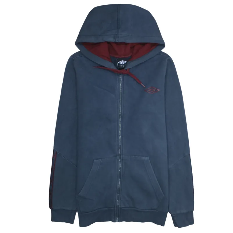 Umbro 90's Drawstring Pockets Full Zip Up Hoodie Small Navy Blue made by Umbro