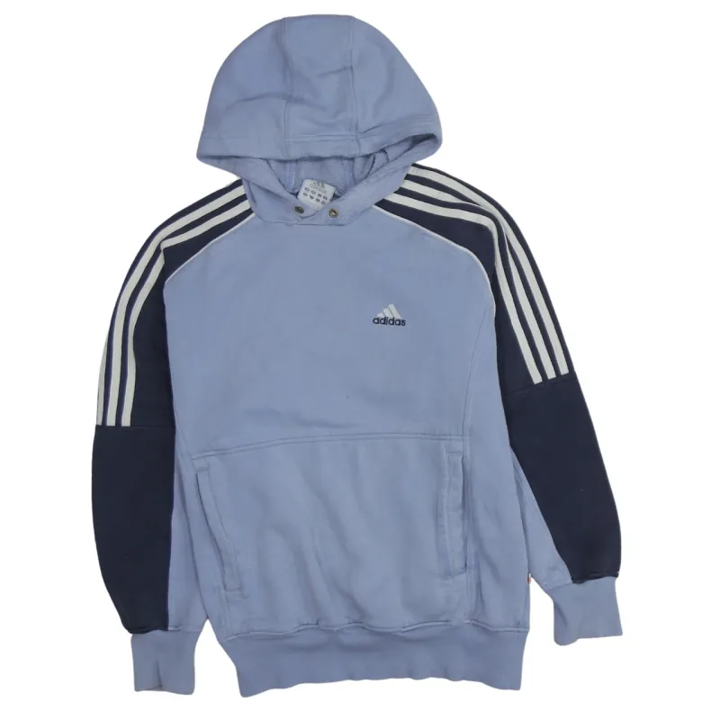 Adidas 90's Striped Sleeve Pullover Hoodie Small Blue sold by Vintage Club