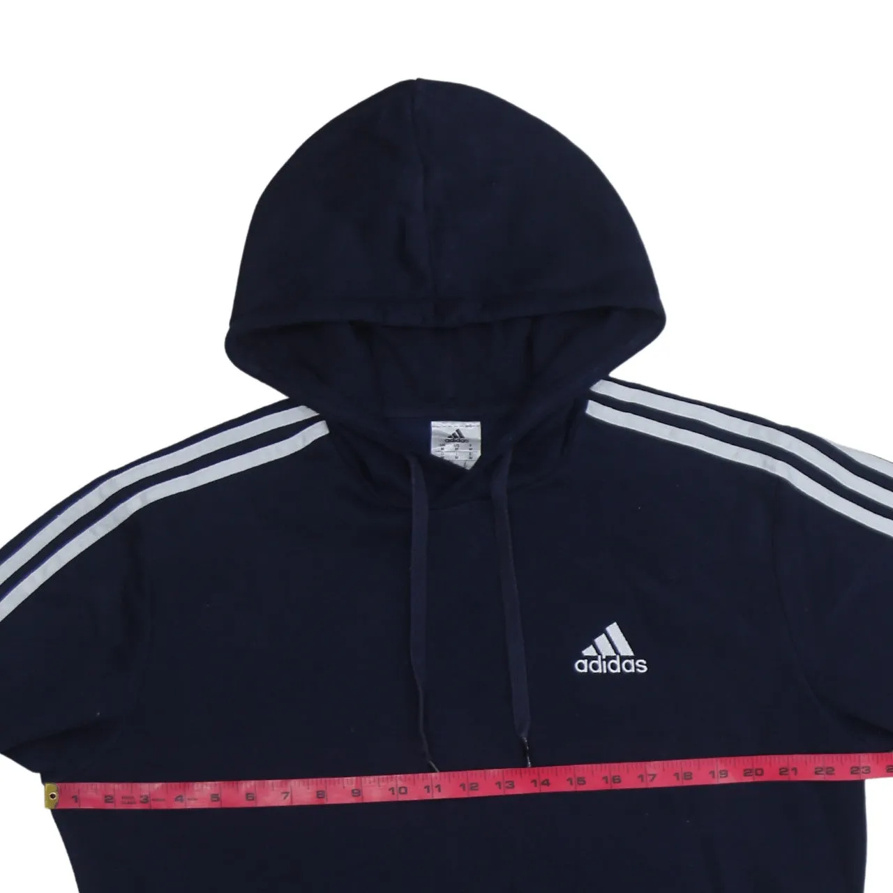 Adidas 90's Striped Sleeve Pullover Hoodie Medium Navy Blue sold by Vintage Club product image thumbnail 5