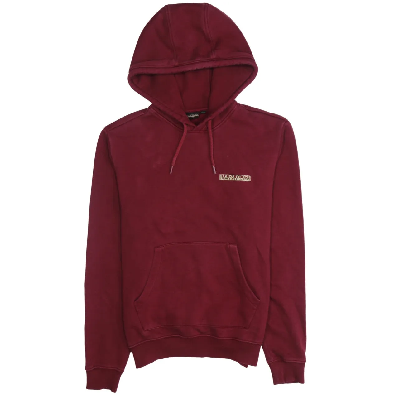 Napapijri Burgundy Red Hoodie Women’s Small Printed Logo Front Back Pullover Sweatshirt sold by Vintage Club