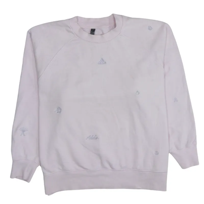 Adidas Light Pink Sweatshirt Women's Large Embroidered Logos Raglan Crewneck Pullover sold by Vintage Club