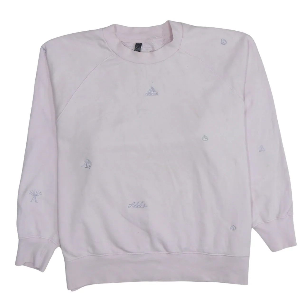Adidas Light Pink Sweatshirt Women's Large Embroidered Logos Raglan Crewneck Pullover sold by Vintage Club
