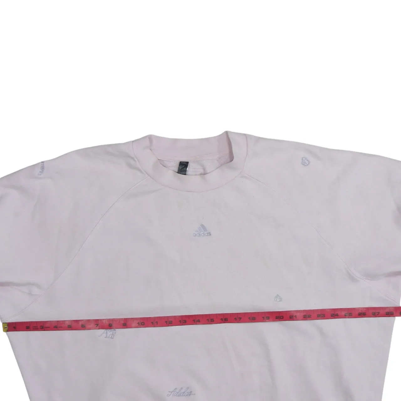 Adidas Light Pink Sweatshirt Women's Large Embroidered Logos Raglan Crewneck Pullover sold by Vintage Club product image thumbnail 5