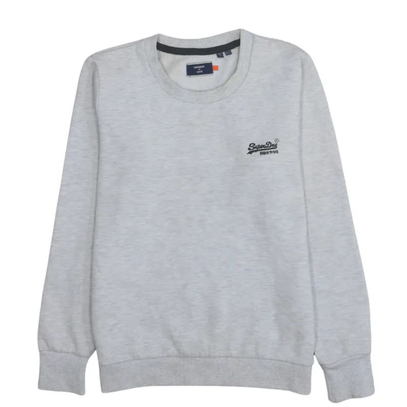 Superdry Light Grey Sweatshirt Women's Small Embroidered Chest Logo Crewneck Pullover Top sold by Vintage Club
